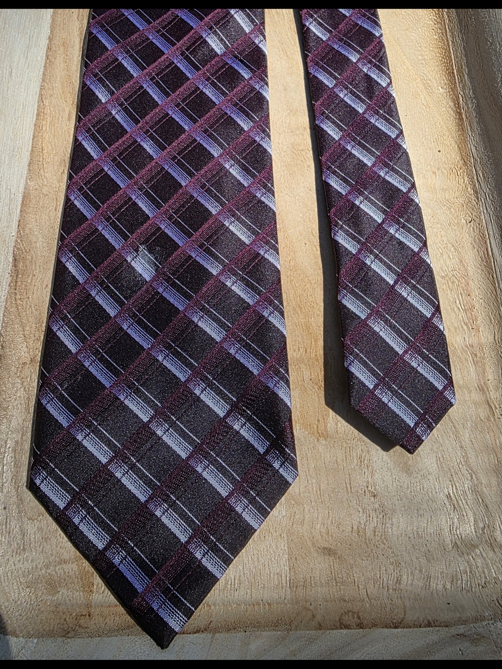 Men's Plaid Burgundy and Purple Tie - Classic Check Pattern